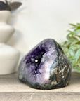 Natural Deep Purple Amethyst Geode with Calcite Inclusion - STGE0052