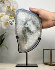 Large Polished Quartz Slice with Metal Stand - Perfect for Home Decor - MWS2021