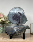 Amazing Natural Agate & Amethyst Geode Cave, Jewelry Box with Metal Stand - MWS1086