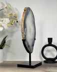 Large Natural Agate & Quartz Slice with Metallic Stand - MWS1267