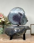 Amazing Natural Agate & Amethyst Geode Cave, Jewelry Box with Metal Stand - MWS1086