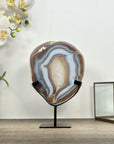 Blue Banded Agate & Quartz Stone Slice on Metal Stand - MWS3012