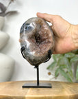 Natural Peach Tone Sugar Quartz Crystal Geode with Calcite Inclusion - MWS3254