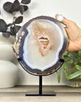 Blue Banded Agate & Quartz Slice Portal on Metal Stand - MWS3290