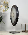 Decorative Agate & Quartz Slice with Metal Base – Natural Polished Stone from Uruguay - MWS2016