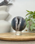 Banded Agate Sphere Geode with Quartz Druzy Crystal Interior - SPH0181