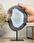 Uruguayan Blue Banded Agate Polished Slice with metal Stand - MWS2000