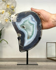 Agate Slice with Blue Bands and Crystalline Center for Home Decor Display - MWS2660