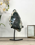 Green Jasper & Quartz Stone Leaf Carving on Metal Stand - MWS2806