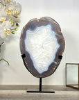 Agate Slice from Uruguay with Crystal Center on Stand for Home Decor - MWS2662