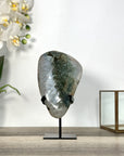 Polished Green Sugar Quartz Specimen on Black Metal Stand - MWS2726