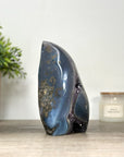 Blue Agate & Amethyst Stone Flame Carving - FST0169