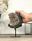 Agate & Quartz Druzy Stone Leaf Carving on Metal Stand - MWS2804