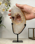 Natural Quartz Geode & Amethyst Portal with Metallic Stand - MWS1944