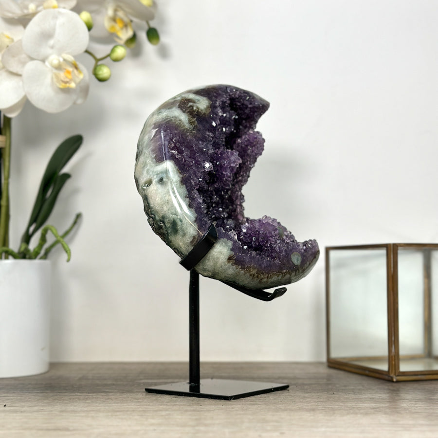 Natural Amethyst & Green Jasper Moon Carving - MWS2584