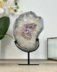Agate Geode on Stand with Druzy Center – Natural Crystal Display Piece - MWS2903