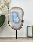 Blue Banded Agate Slice on Stand – Natural Stone Display Statement Piece - MWS2920