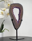 Natural Agate & Amethyst Geode Slice Portal with Metallic Stand - MWS1567