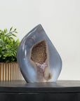 Blue Agate & Quartz Druzy Stone Flame Carving - FST0161