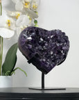 Top Grade Large Amethyst Crystal Heart, Metallic Stand Inluded - HST0282