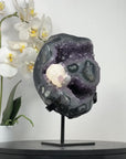 Natural Amethyst Stone with Calcite Crystal Formation, Metallic Display Included - MWS2355