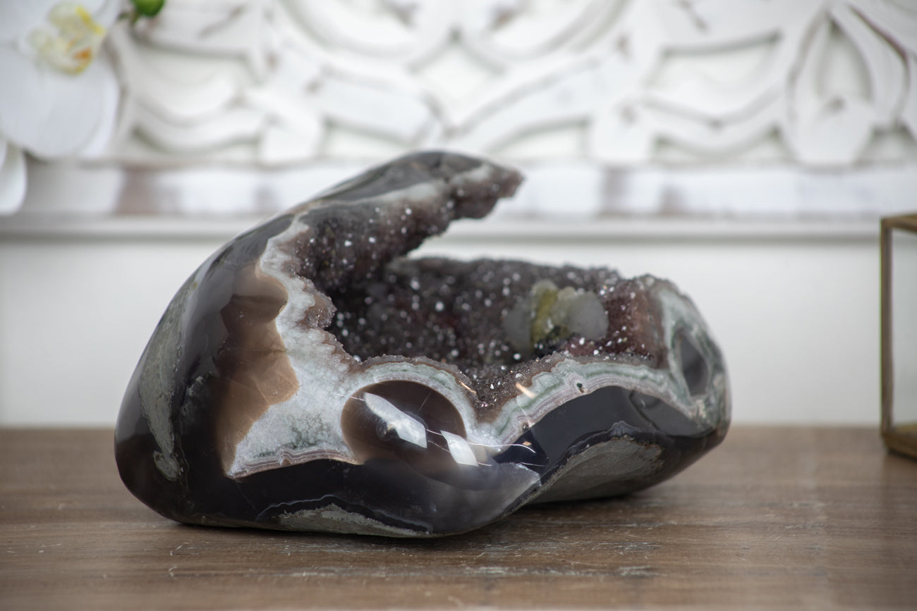 Rainbow Amethyst, Agate & Jasper Geode with Rare Calcite - AMGE0099