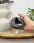 Blue Banded Agate Sphere Geode with Quartz Druzy Interior - SPH0147