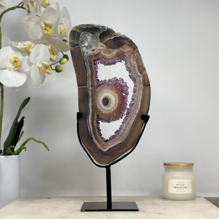 Unique Large Amethyst &amp; Agate Geode Slice Portal with Stalactite Formation - MWS1568