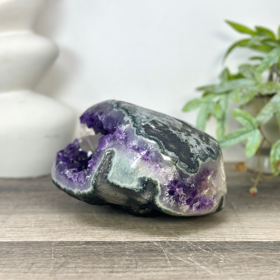 Natural Deep Purple Geode with Green Jasper Shell - STGE0047