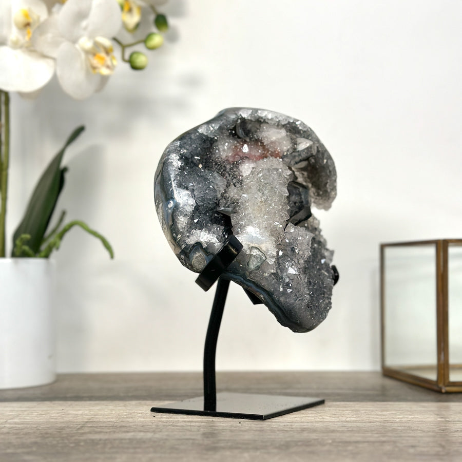 Quartz Crystal with Calite Geode on Stand Mineral Specimen
