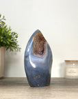 Blue Agate & Quartz Druzy Stone Flame Carving - FST0165