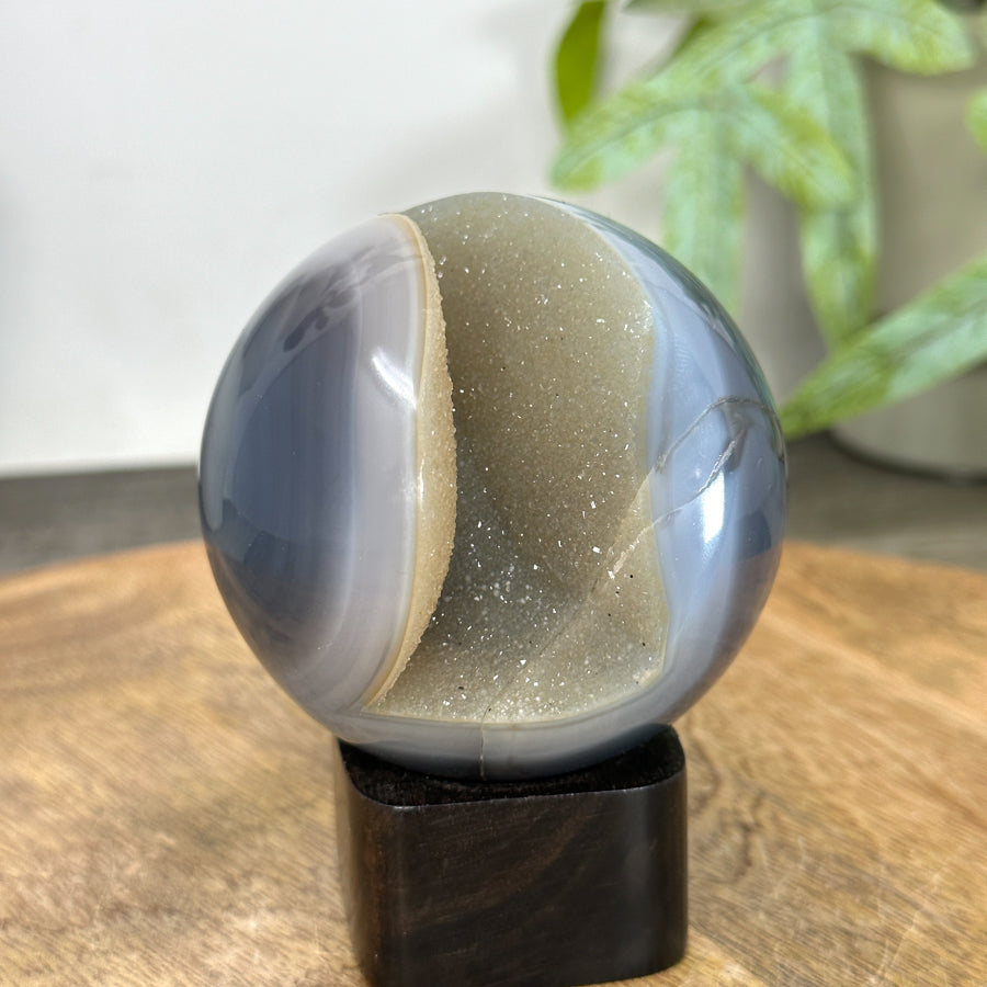 Banded Agate &amp; Quartz Druzy Sphere Geode - SPH0210