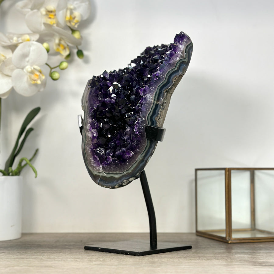 Natural Amethyst Crystal Specimen With Blue Banded Agate – Unique Purple Display Piece for Home Decor - MWS2502