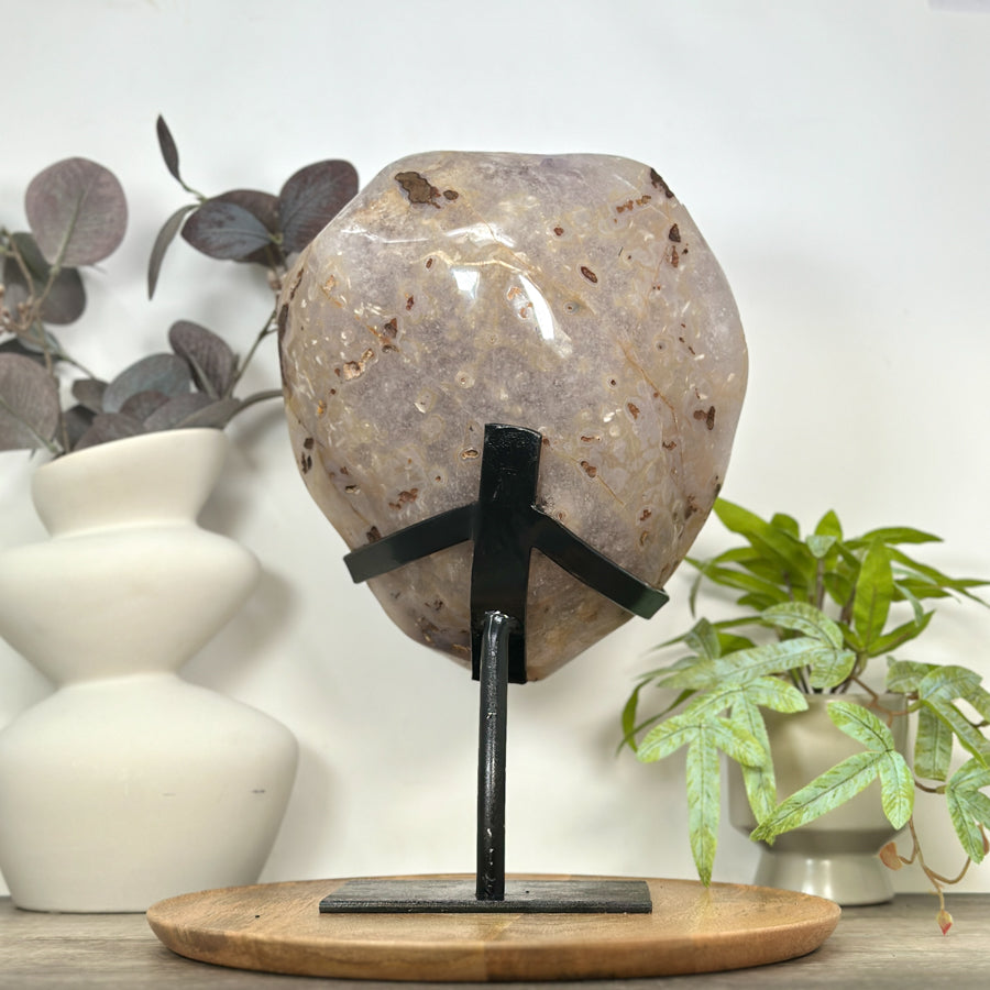 Natural Amethyst &amp; Quartz Stone Specimen on Metal Stand - MWS3139