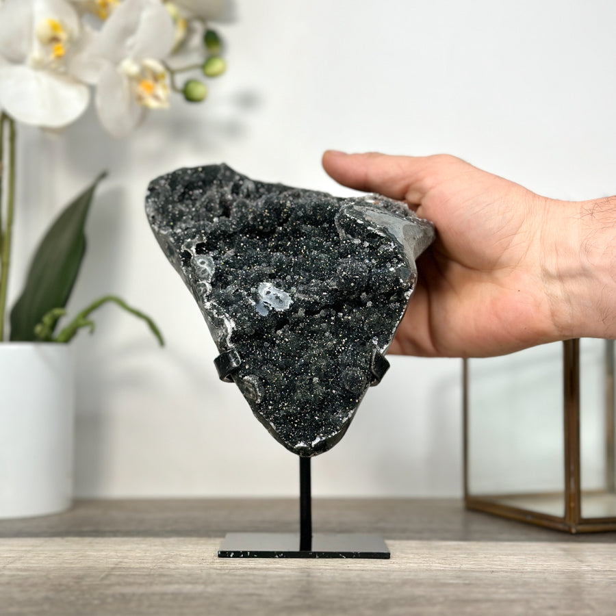 Black Druzy Mineral Specimen – Natural Crystal Cluster for Home Decor Display - MWS2621