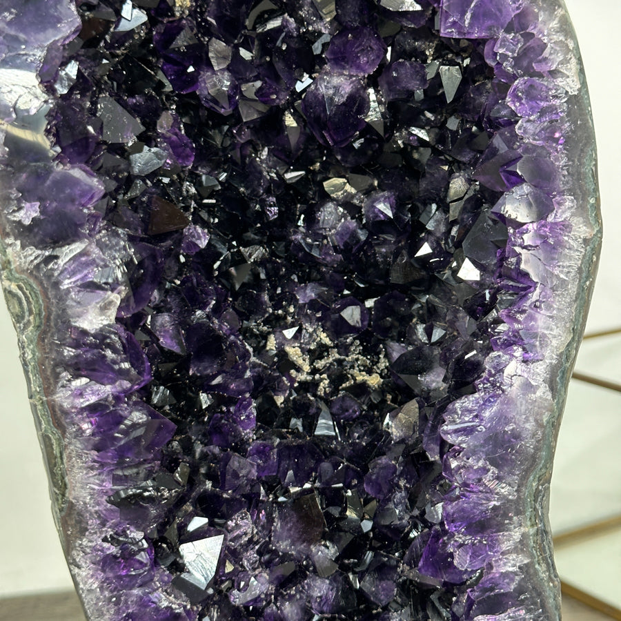 Natural Large Amethyst Geode with Shinny Crystals on Metal Stand - MWS2821