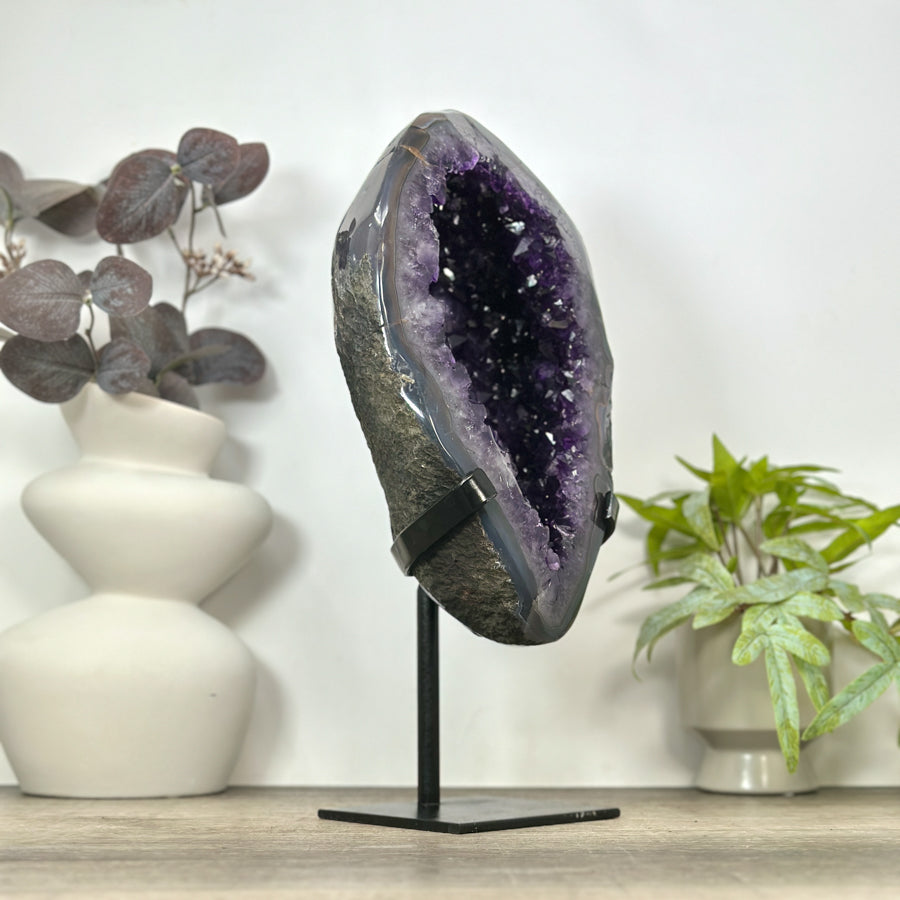 Large Natural Uruguayan Amethyst Geode with blue agate Shell - MWS3091