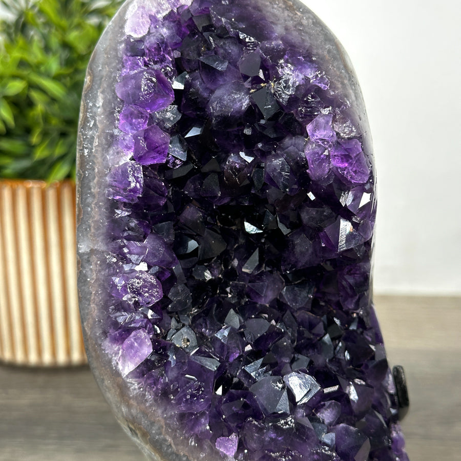 Natural Amethyst Crystal Geode, Metallic Stand Included - MWS2157