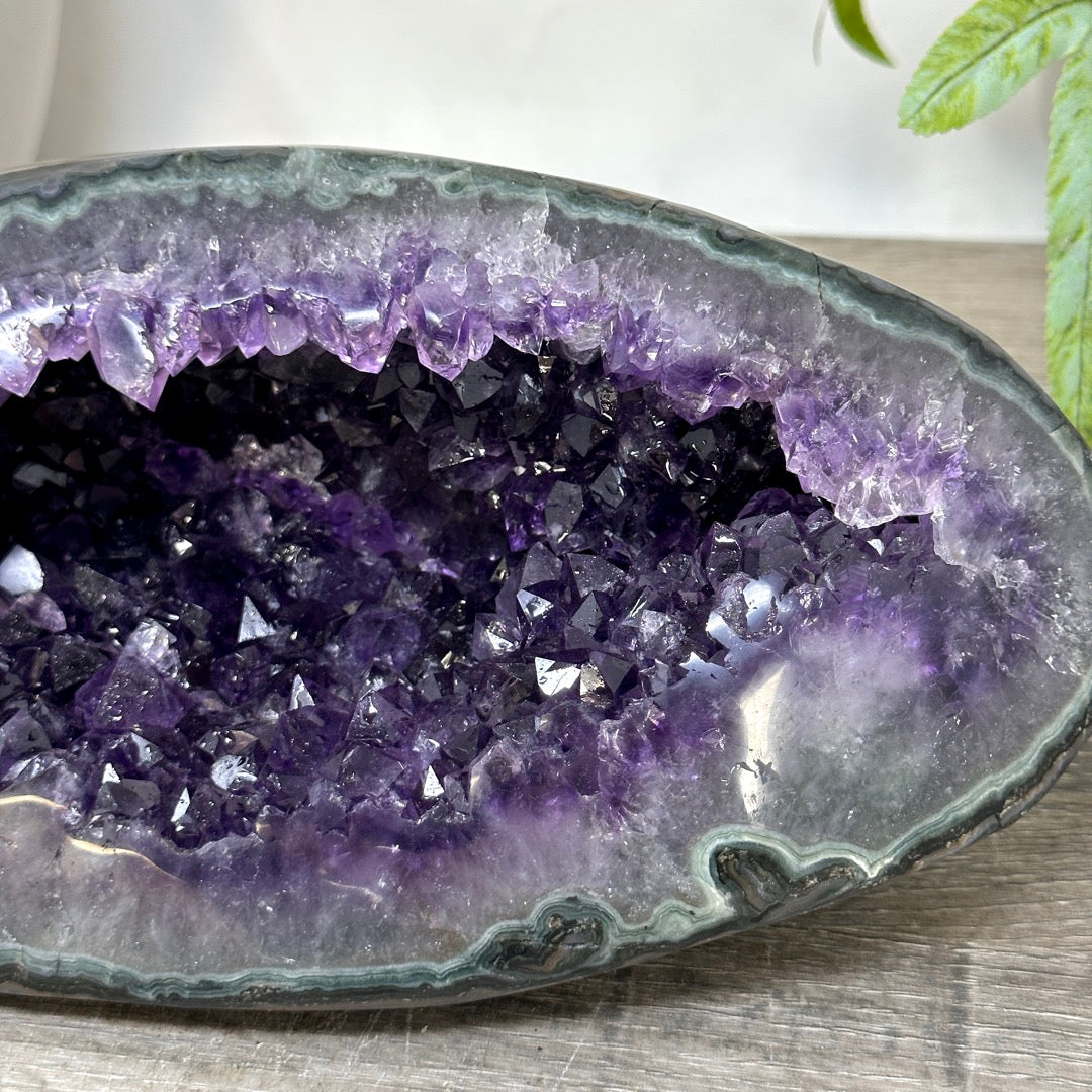 Natural Amethyst Geode with Green Jasper Shell From Uruguay - STGE0113