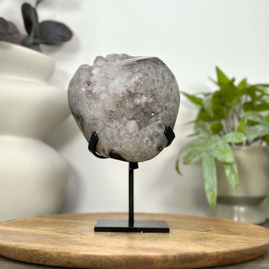 Natural Sugar Quartz Mineral Specimen on Metal Stand - MWS3048