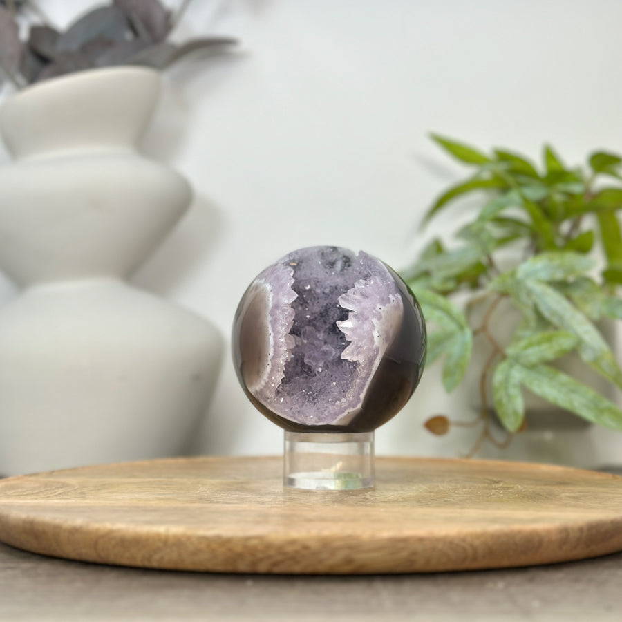 Amethyst &amp; Agate Sphere Geode with Druzy Crystal Cavity - SPH0176