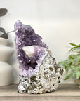 Natural Amethyst Cluster with Calcite Formation Covered with Sugar Crystals - CBP1423