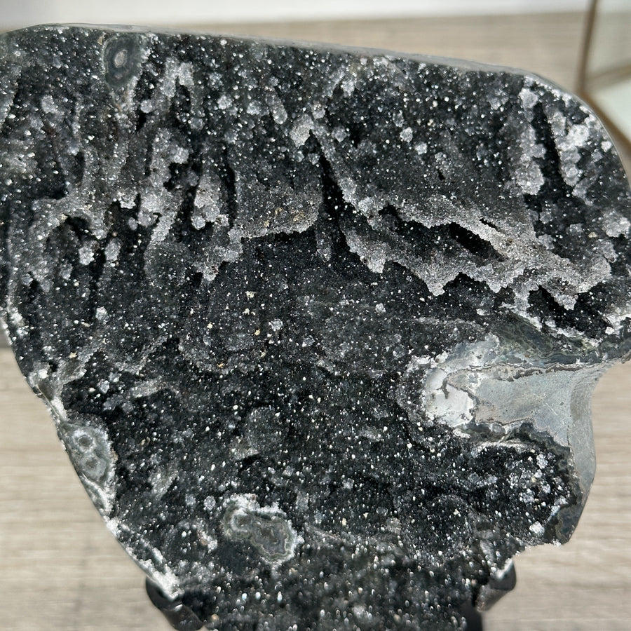 Black Druzy Mineral Specimen – Natural Crystal Cluster for Home Decor Display - MWS2621