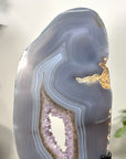 Blue Banded Agate & Amethyst Geode Slice Portal - MWS3248