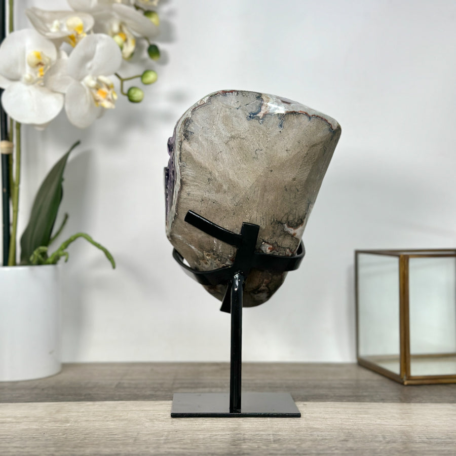 Amethyst Crystal Cluster on Stand—Deep Purple Display for Home Decor - MWS2694