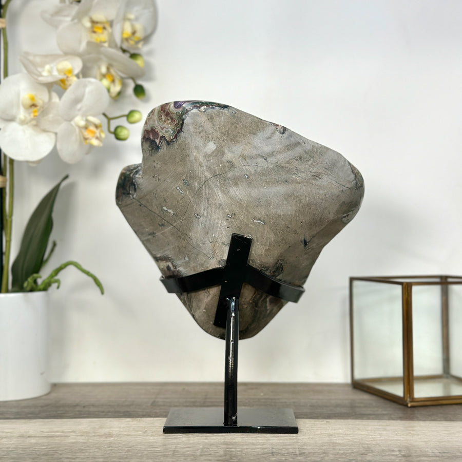 Deep Purple Amethyst on Metal Stand with Calcite - MWS2710