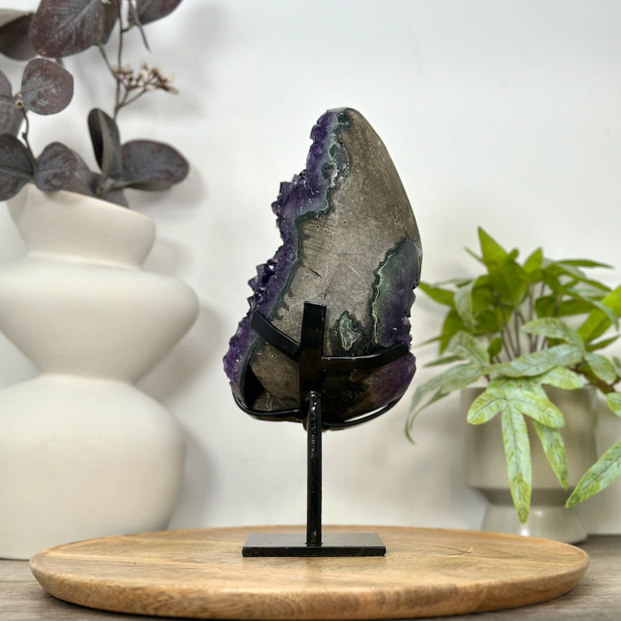 Amethyst Crystal Specimen on Metal Stand for Home Decor - MWS3066