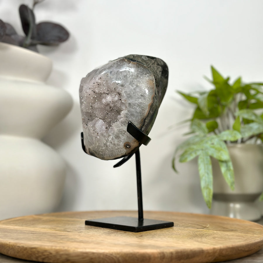 Natural Sugar Quartz Mineral Specimen on Metal Stand - MWS3048