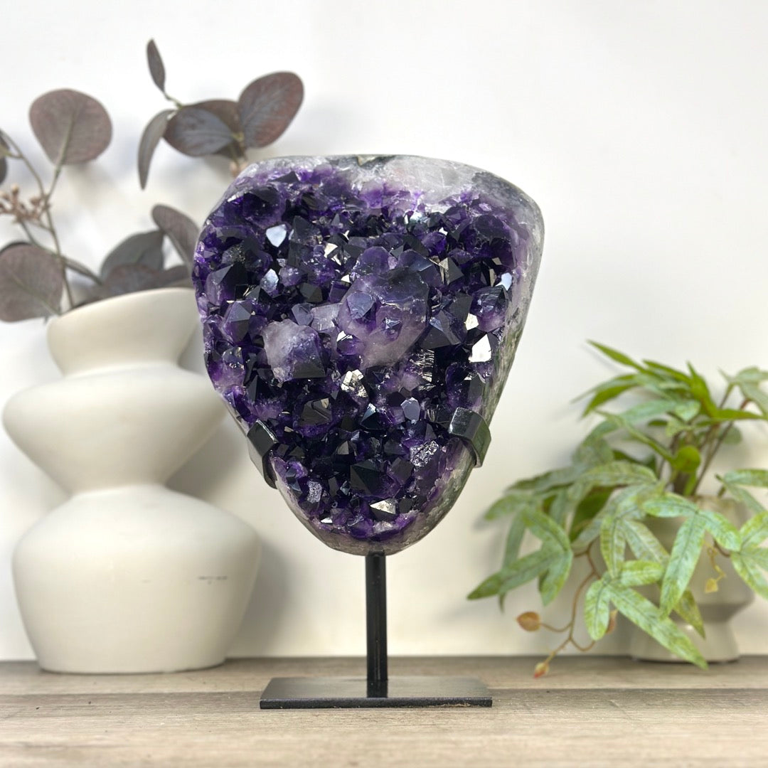 Top Grade Uruguayan Amethyst with Deep Purple Large Crystals on Stand - MWS3281