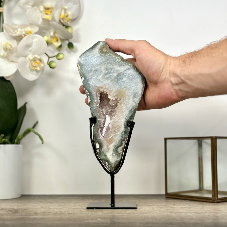 Natural Quartz Stone Slice on Metal Stand - MWS3003